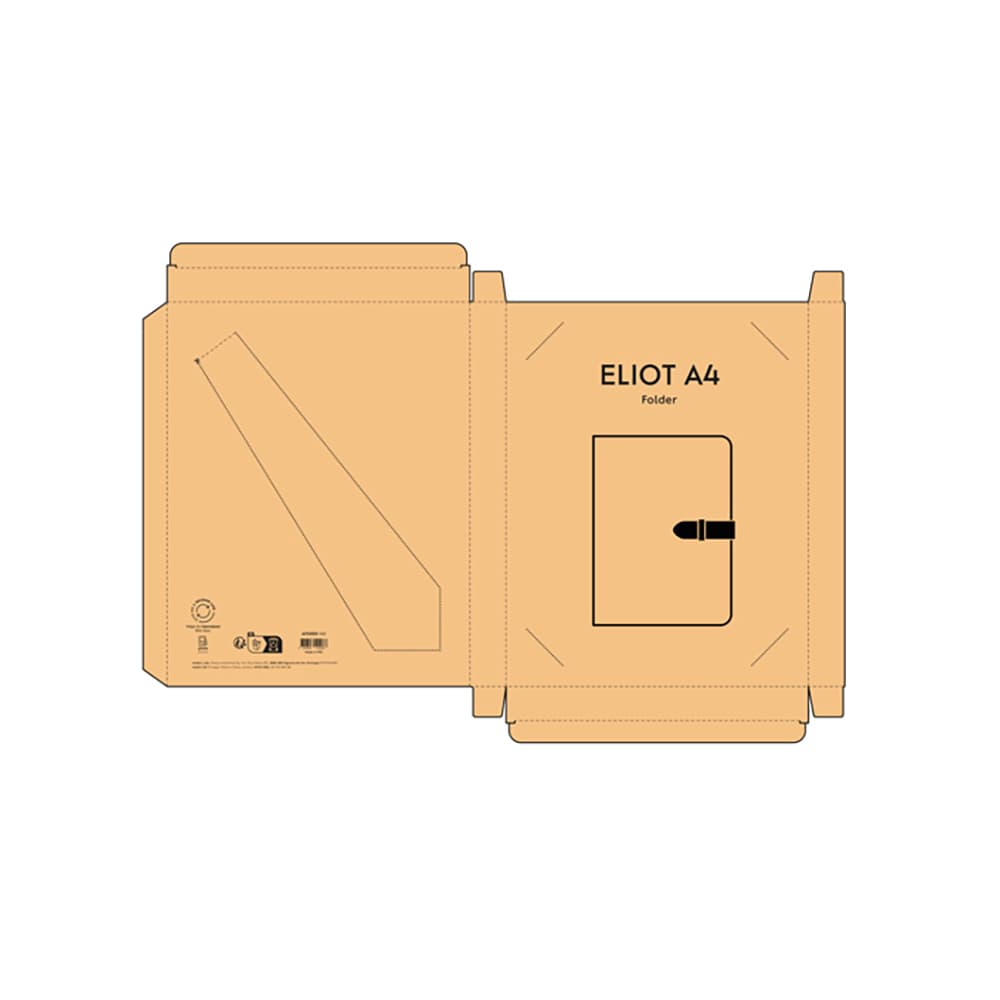 An orange A4 folder with a rPU closure and a notepad featuring 64 FSC® sheets. It has a logo.
