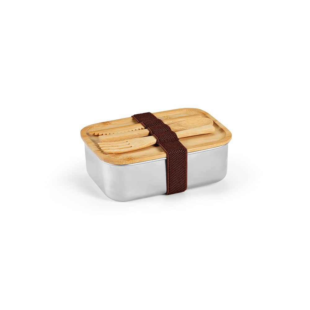 Warhol Lunchbox rSS 740ml with Bamboo lid and cutlery promotional product