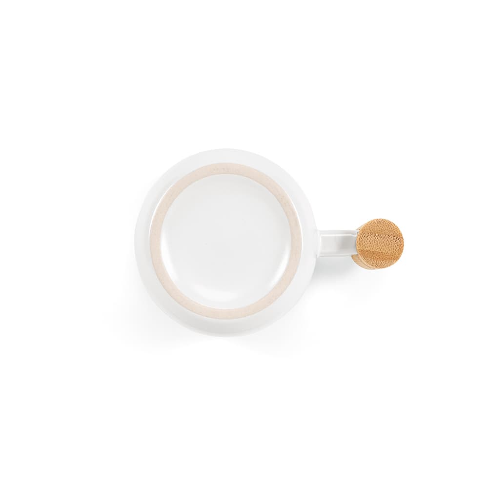 A Douro mug in white ceramic with a bamboo lid and handle, featuring a smooth, minimalist design.