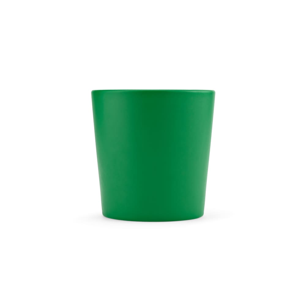 A green ceramic mug with a matt finish, featuring a logo. It has a capacity of 360ml.
