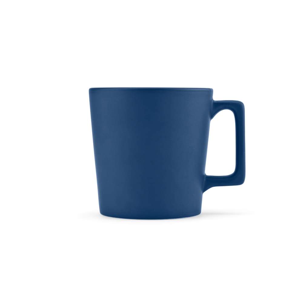 A ceramic mug with a matte navy finish, featuring a sturdy handle and a 360ml capacity.