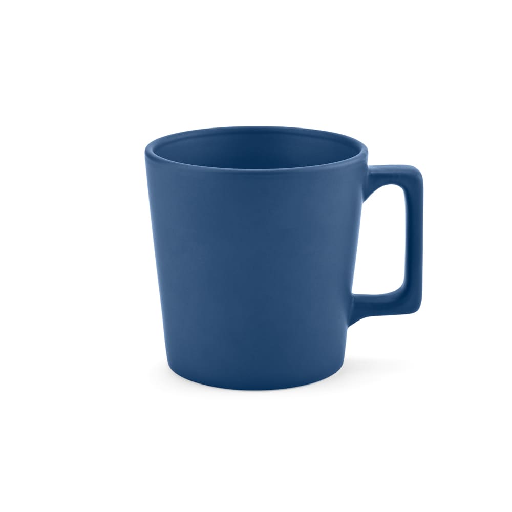 A dark blue ceramic mug with a matt finish and a sturdy handle, holding 360ml.