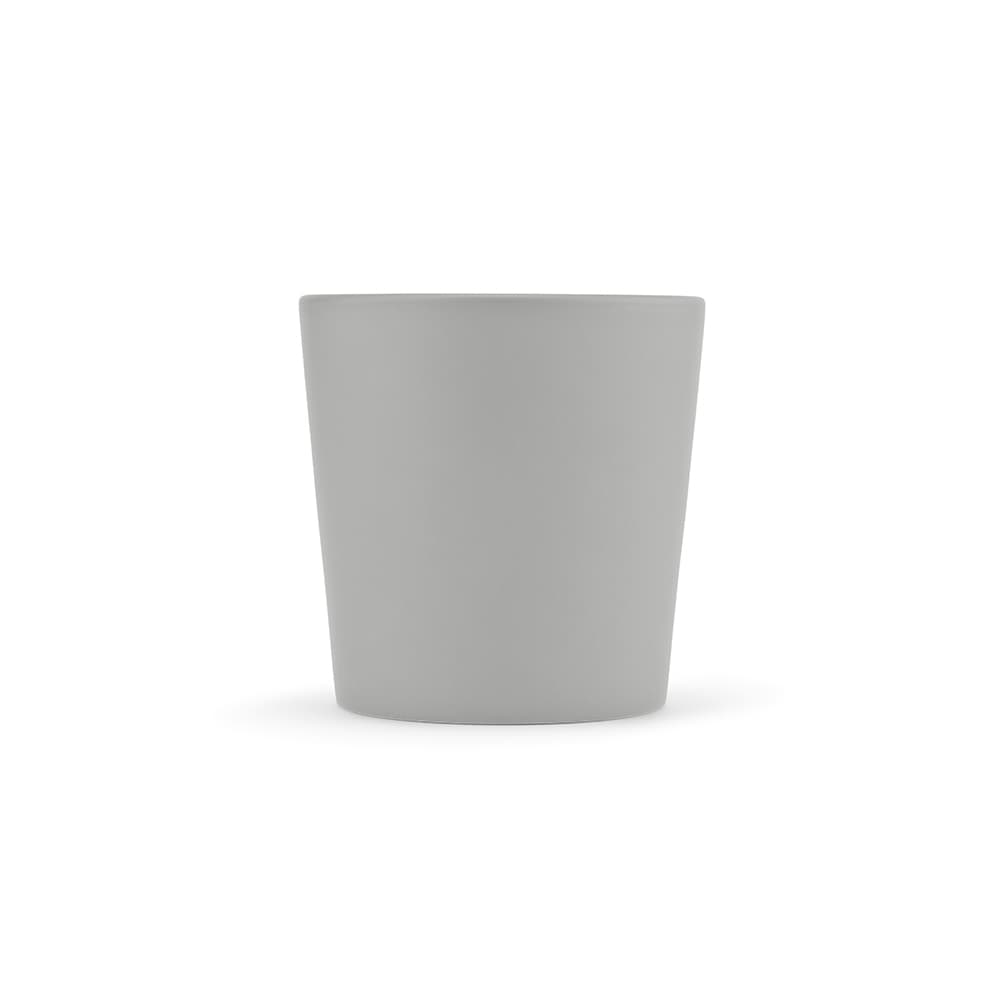 A ceramic mug with a matt finish in a soft grey colour, 350ml capacity, featuring a logo.