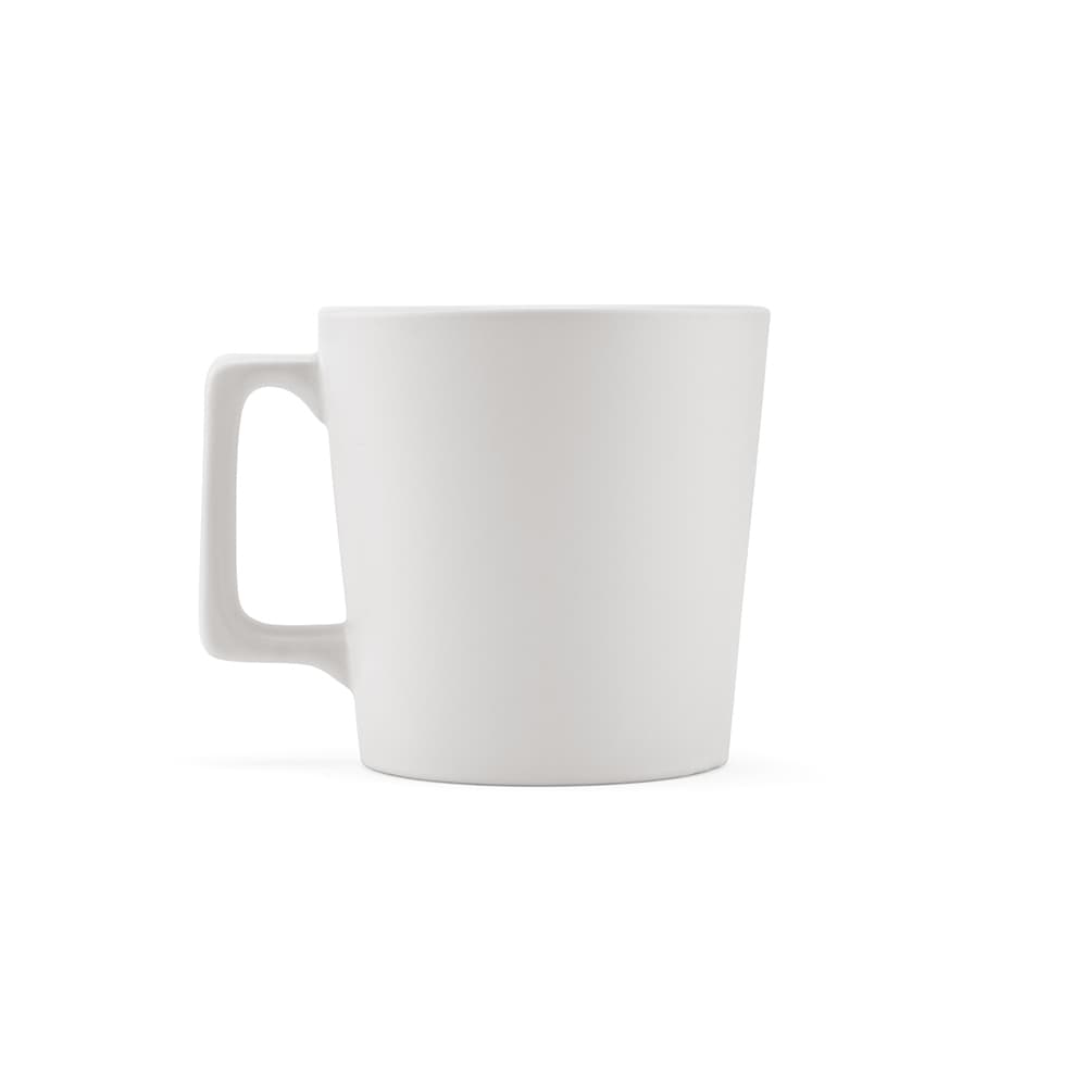 A ceramic mug with a matt white finish, 360ml capacity, featuring a simple handle and modern design.