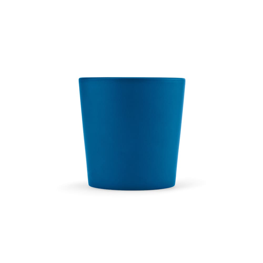 A ceramic mug in a vibrant blue matt finish, with a capacity of 360ml and featuring a logo.