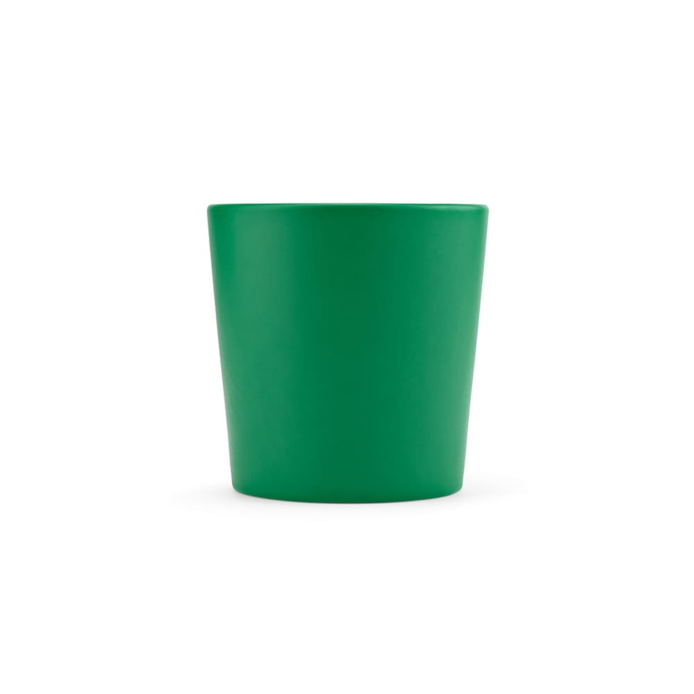 A green ceramic mug with a matt finish, featuring a simple, smooth design.