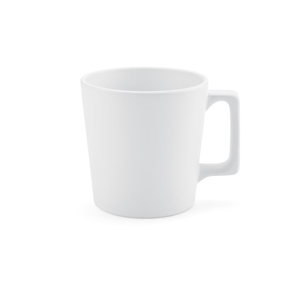 A ceramic mug with a matt finish in white, featuring a sturdy handle. Holds 360ml.