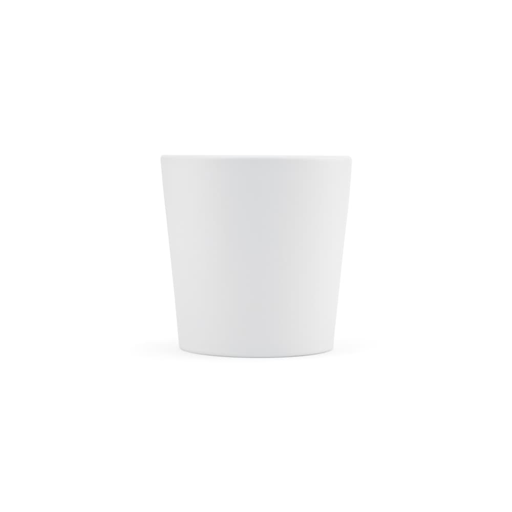 A ceramic mug with a matt finish, featuring a sleek white design, suitable for various beverages.