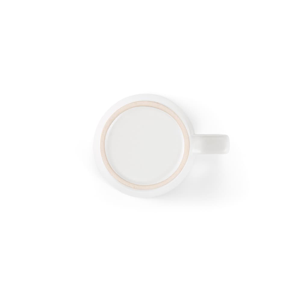 A ceramic mug with a matte finish, featuring a white exterior and a plain inner rim, designed for beverages.