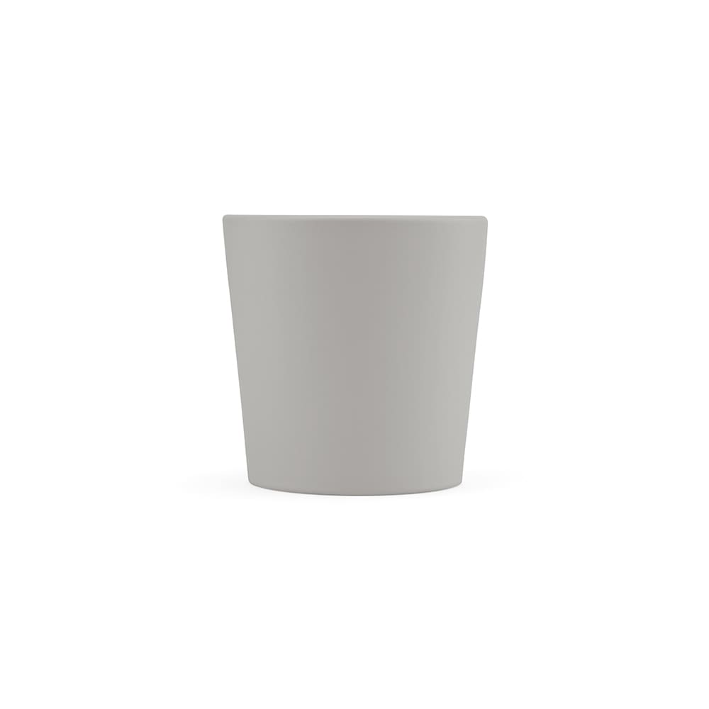 A ceramic mug with a matt finish, featuring a plain light grey colour and a simple design.