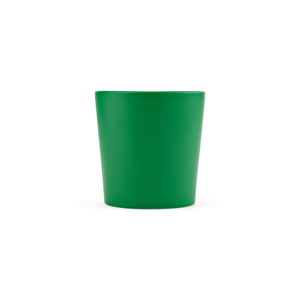 A green ceramic mug with a matte finish, featuring a simple design and no visible branding.