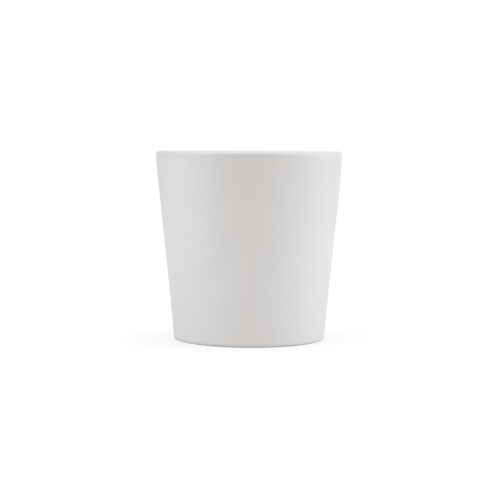 A ceramic mug with a matt finish, featuring a sleek white design, ideal for beverages.