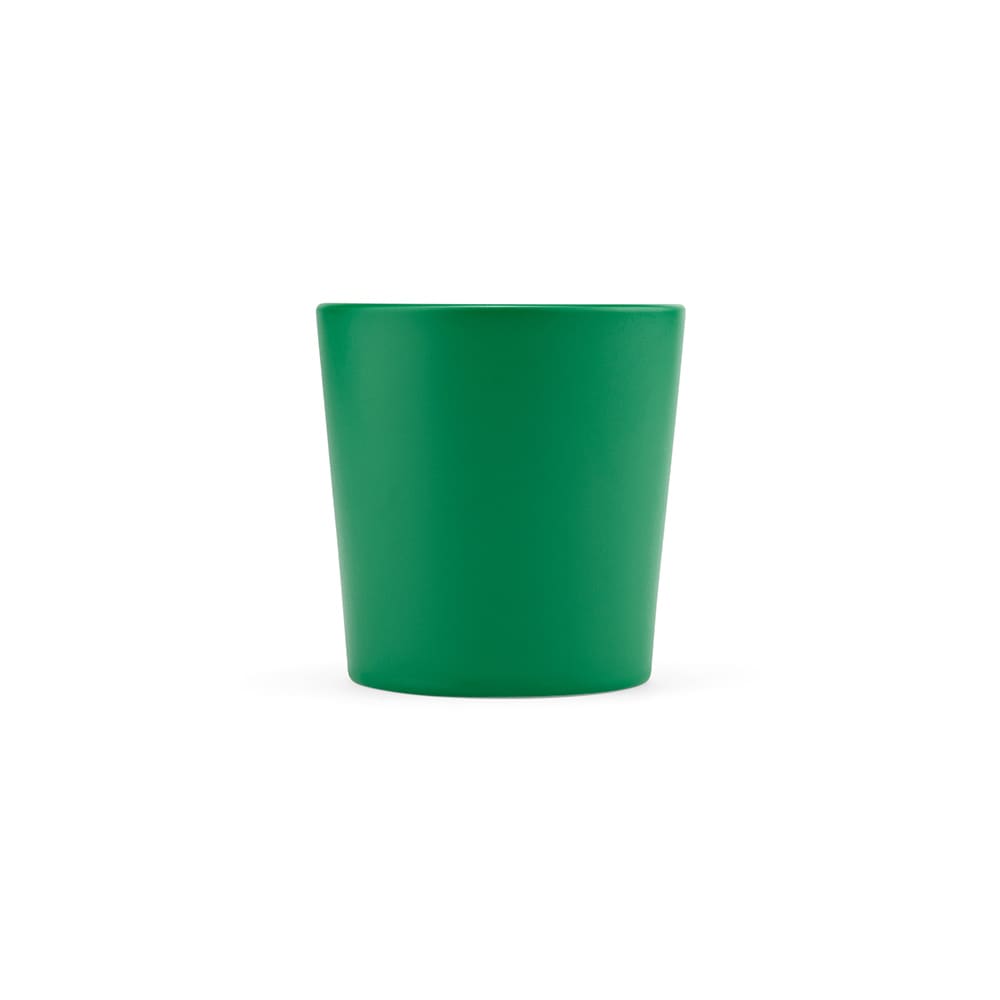 A green ceramic mug with a matte finish, featuring a simple and clean design.