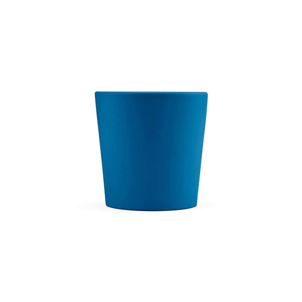 A ceramic mug with a matt finish in a vibrant blue colour, featuring a smooth, rounded design.