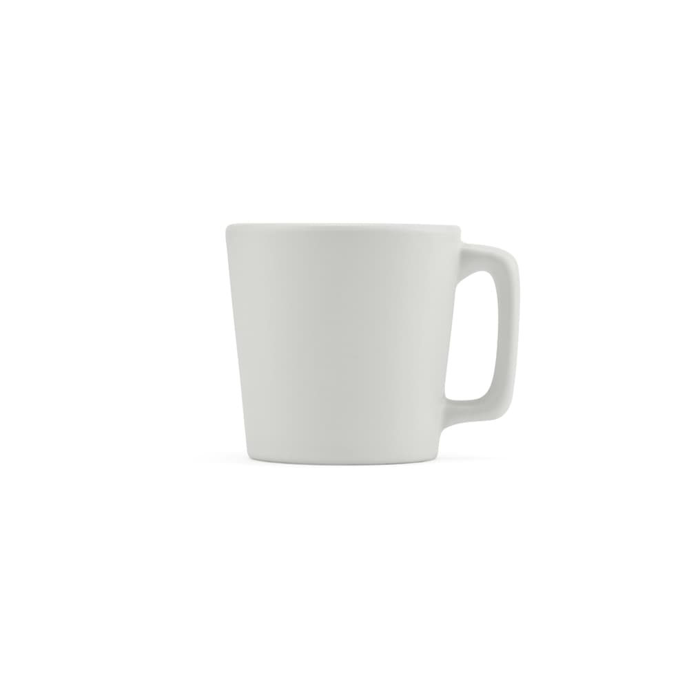 A ceramic mug with a matt finish, featuring a white colour and a handle, designed for 75ml capacity.