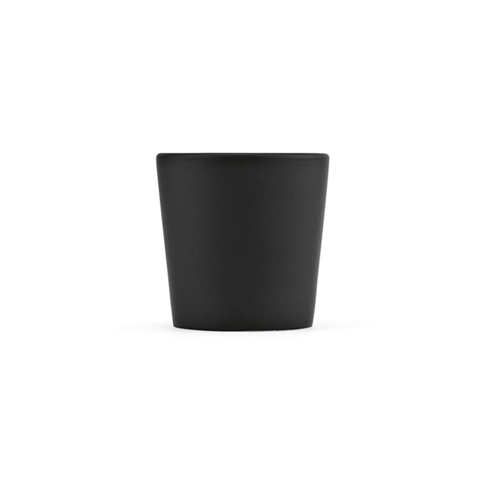 A ceramic mug with a matte black finish, featuring a smooth, rounded design. It has a small capacity of 75ml.
