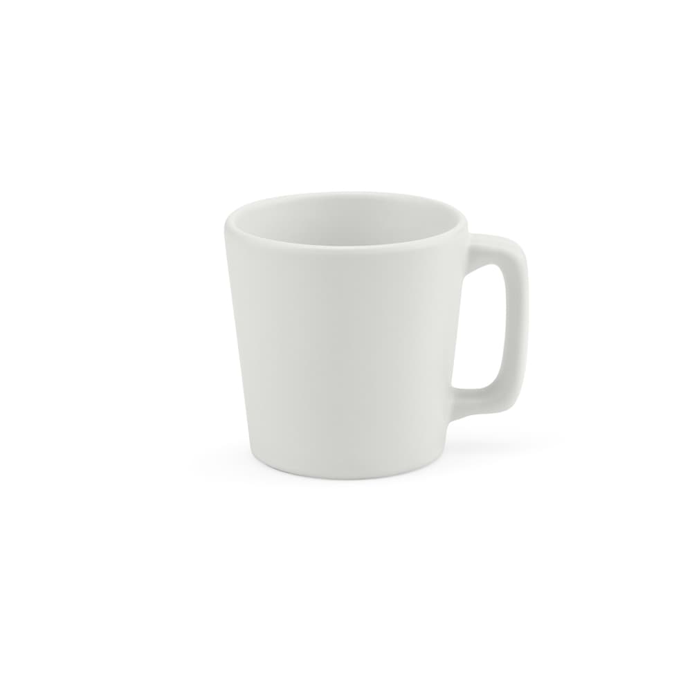 A white ceramic mug with a matt finish and a single handle, designed for a 75ml capacity.