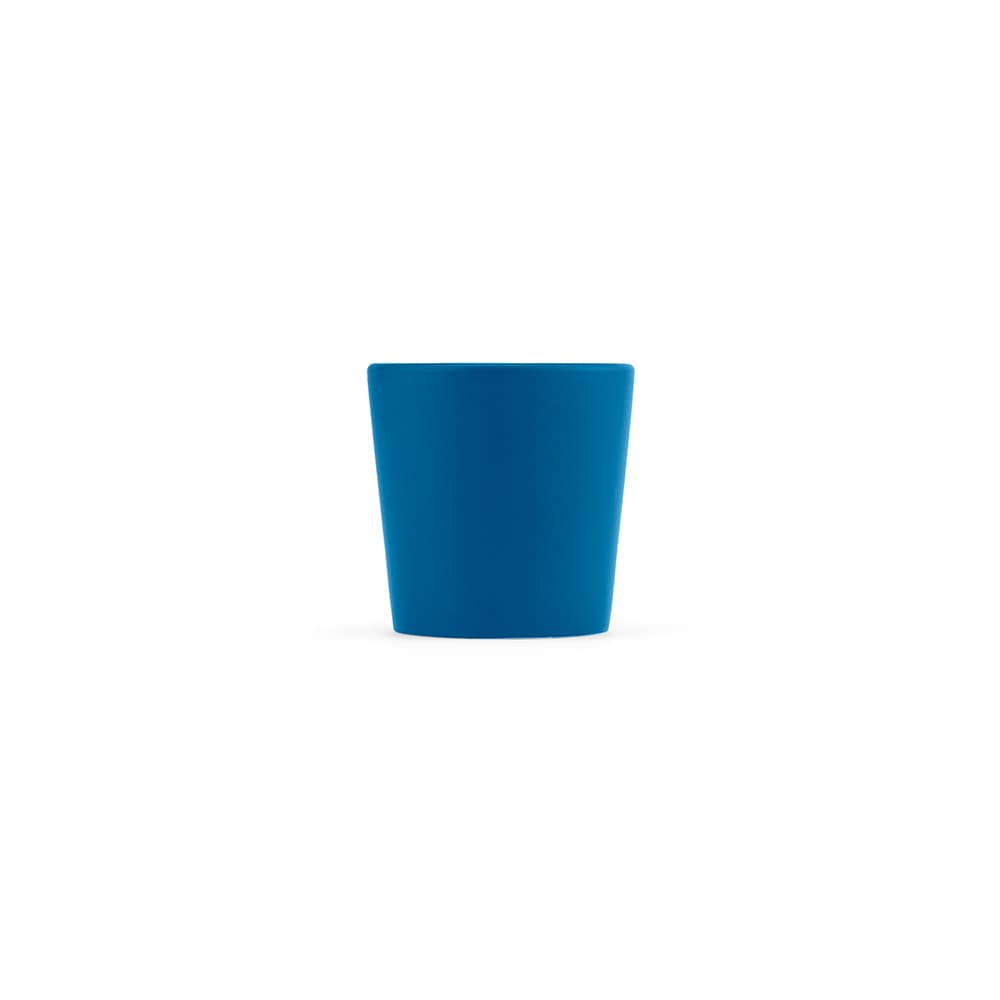 A ceramic mug in a vibrant blue matte finish, with a smooth surface and a tapered shape.