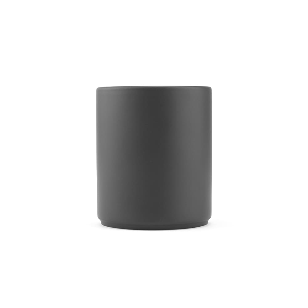 A ceramic mug with a matte finish in dark grey, holding 340ml, featuring a logo.