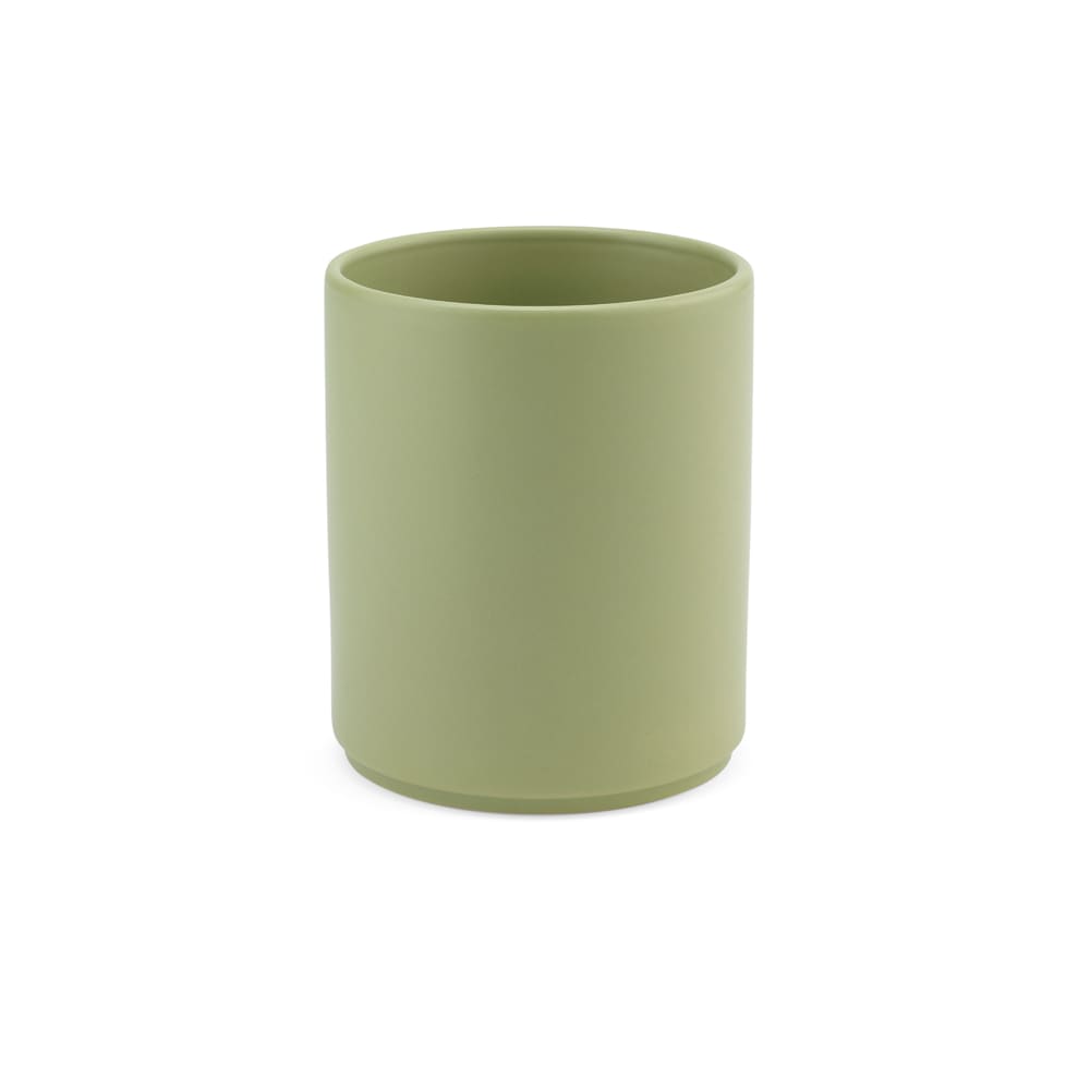 A ceramic mug in a soft green matte finish, designed with a smooth surface and no visible branding.