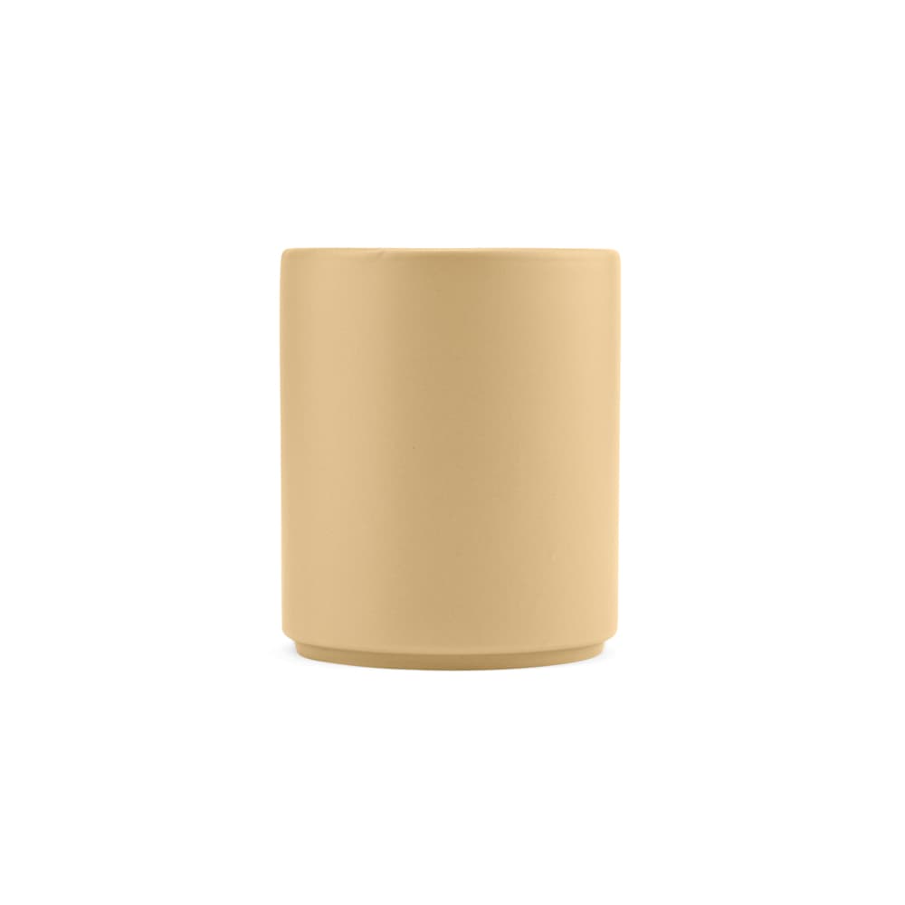 A ceramic mug with a matt finish, beige in colour, featuring a branding logo. Holds 340ml.