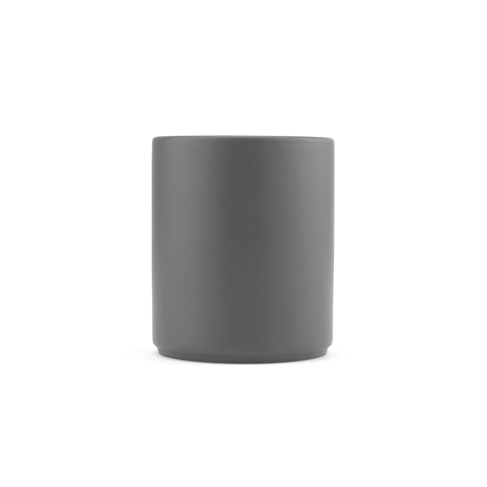 A ceramic mug in a matte grey finish, with a capacity of 340ml. The mug features a logo.