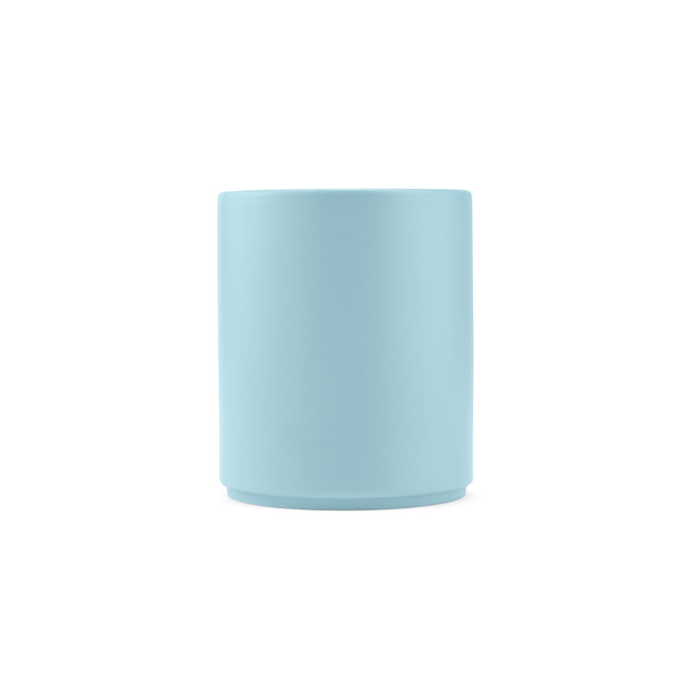 A ceramic mug with a matt finish in light blue, holding 340ml, featuring a logo.