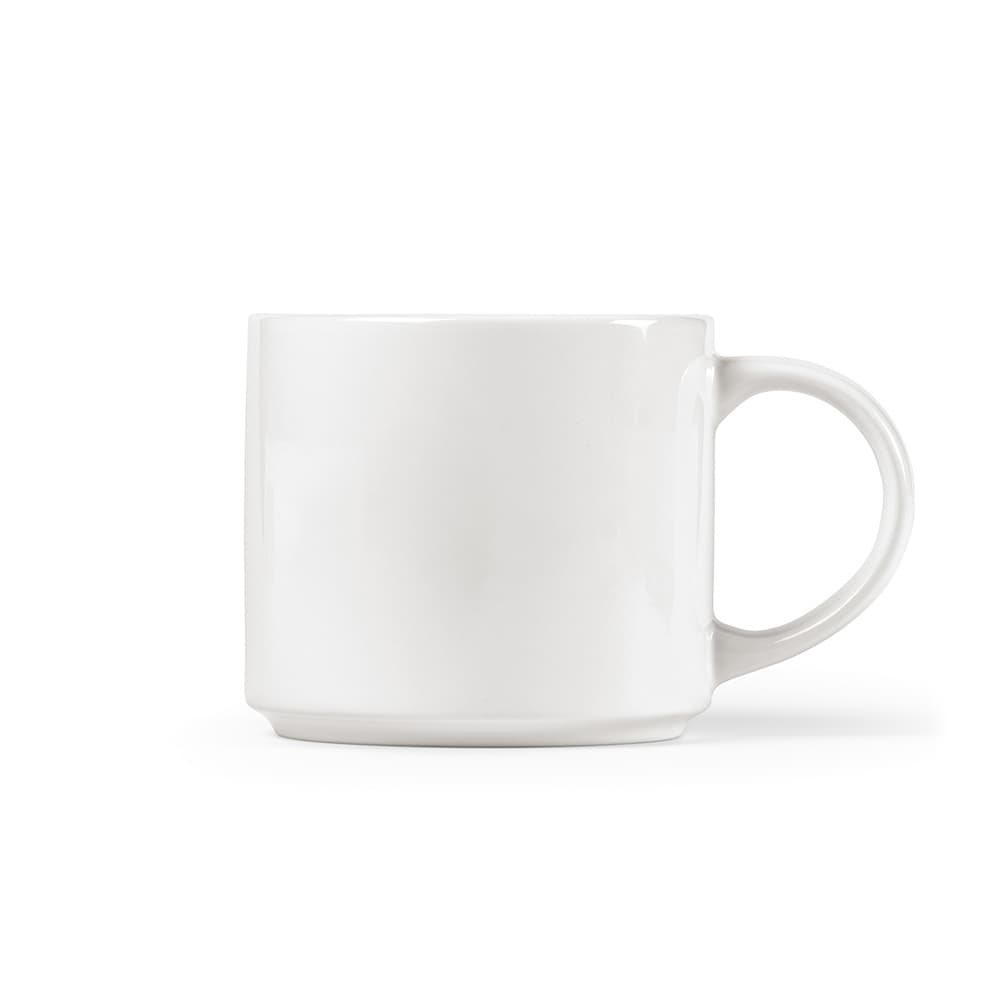 A white ceramic mug with a smooth finish and a curved handle, designed to hold 490ml.