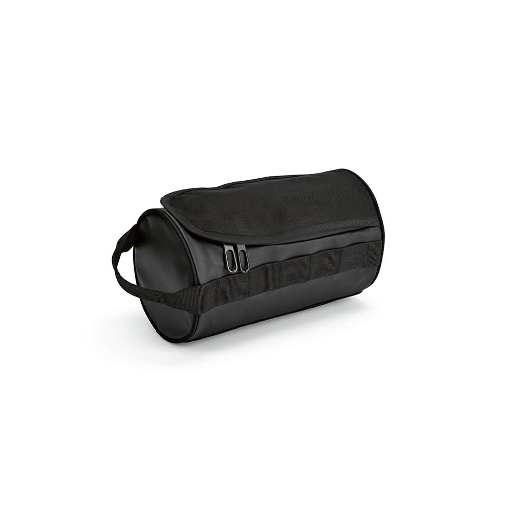 Riga Toiletry Bag 5.7L rPET. Barrel shaped with carry handle promotional product
