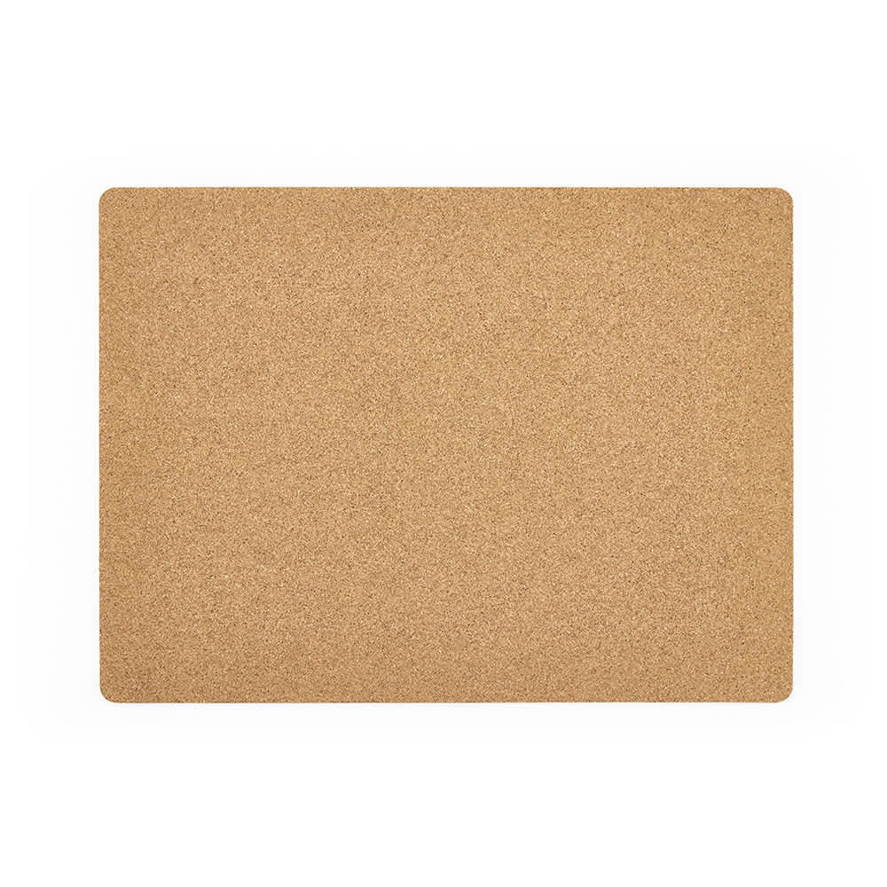 A rectangular cork placemat in a natural tan colour, featuring a smooth, textured surface. Made in Portugal.
