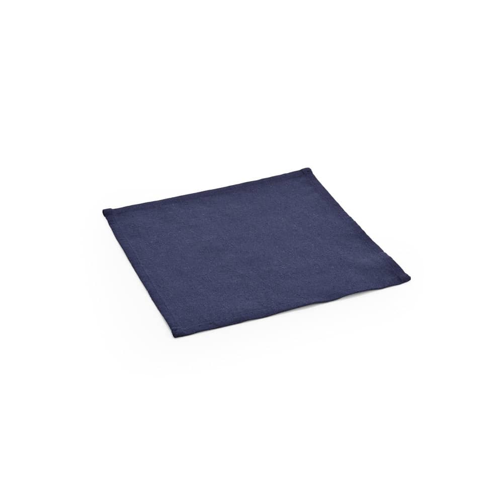 A navy blue placemat made of 180gsm cotton, featuring a simple, flat design. It has a branding logo.