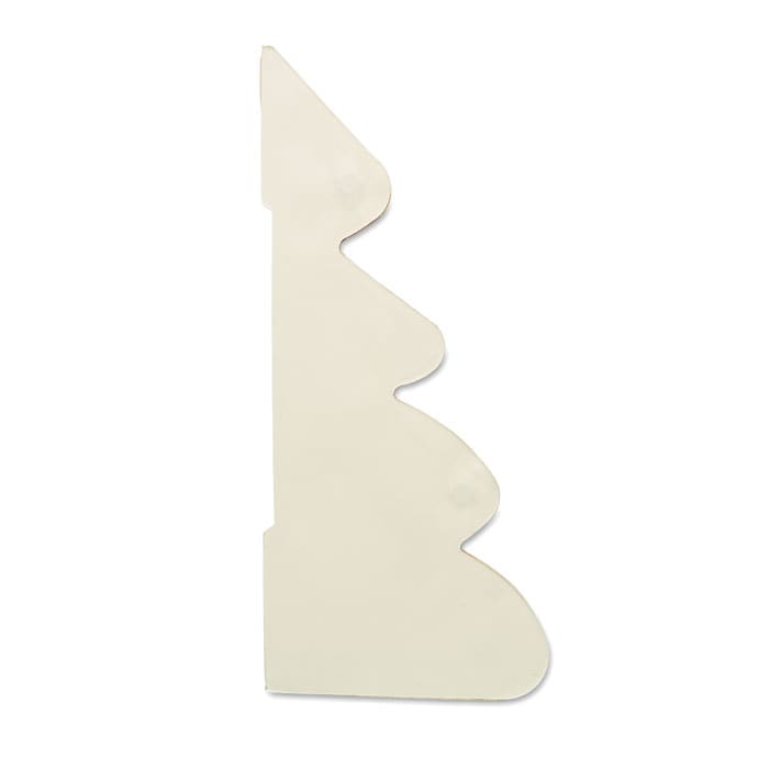 A cream-coloured promotional product with a wavy edge design, featuring a logo.