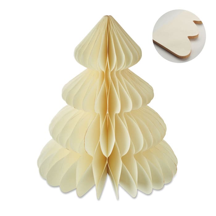 A decorative cream-coloured paper tree with layered folds, featuring a smaller inset image showing its base design.