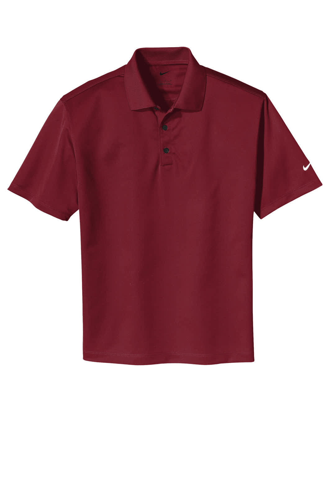 A maroon Nike Tech Basic Dri-FIT polo shirt with a collar and buttons, featuring a logo.