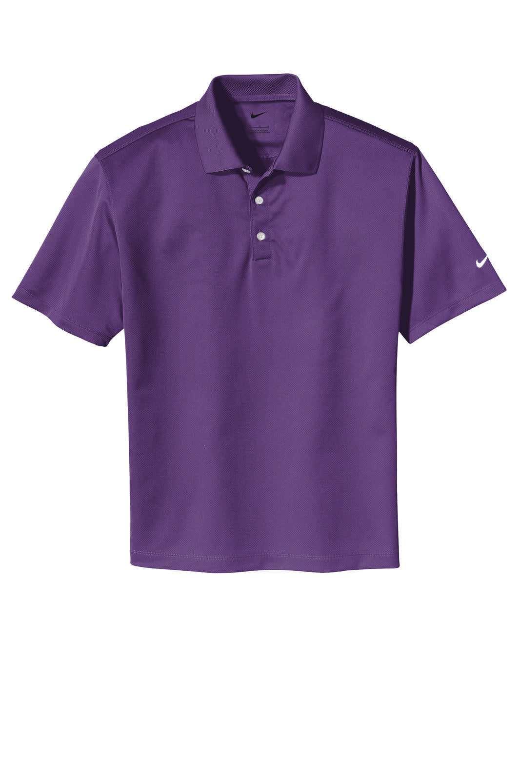 A purple Nike Tech Basic Dri-FIT polo shirt with a collar and three buttons, featuring a logo.
