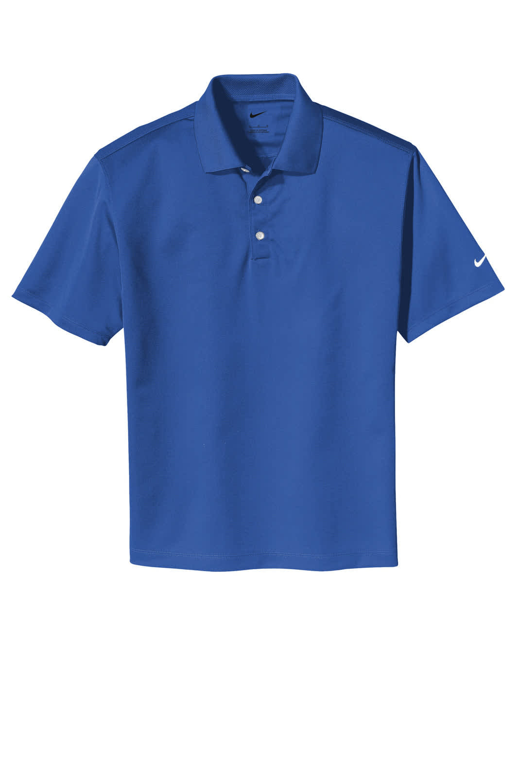 A blue Nike Tech Basic Dri-FIT polo shirt with a collar and a logo.