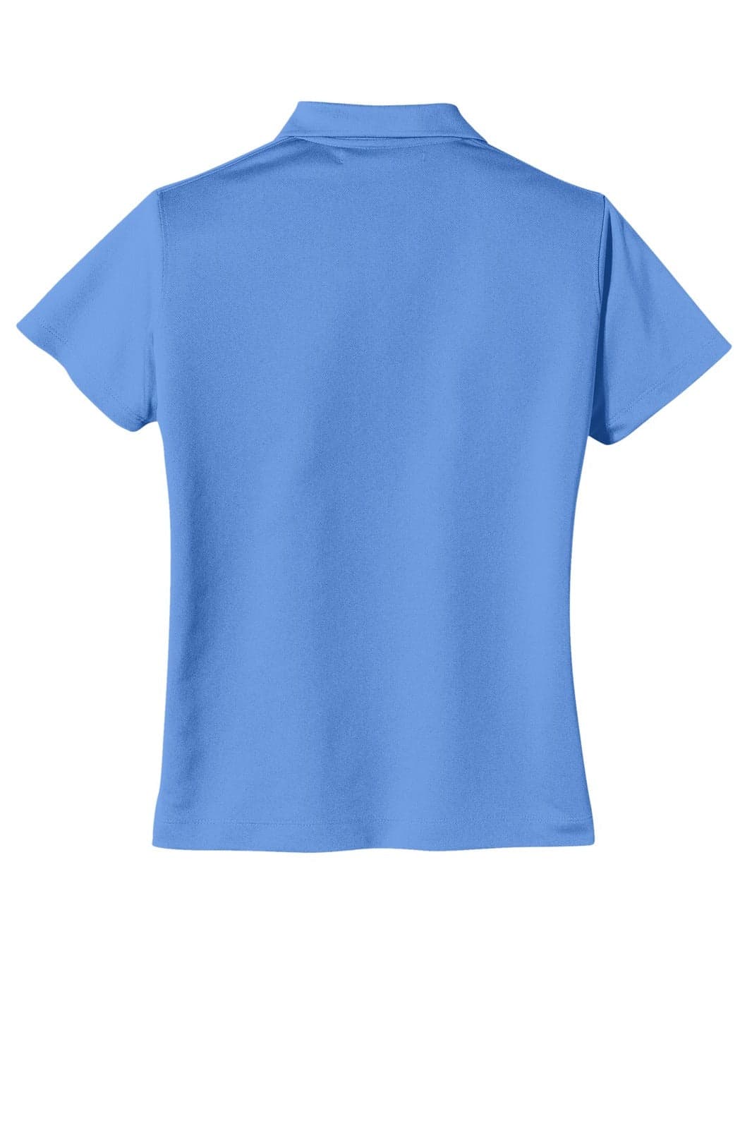 A blue polo shirt with a collar and short sleeves, featuring a logo on the design.