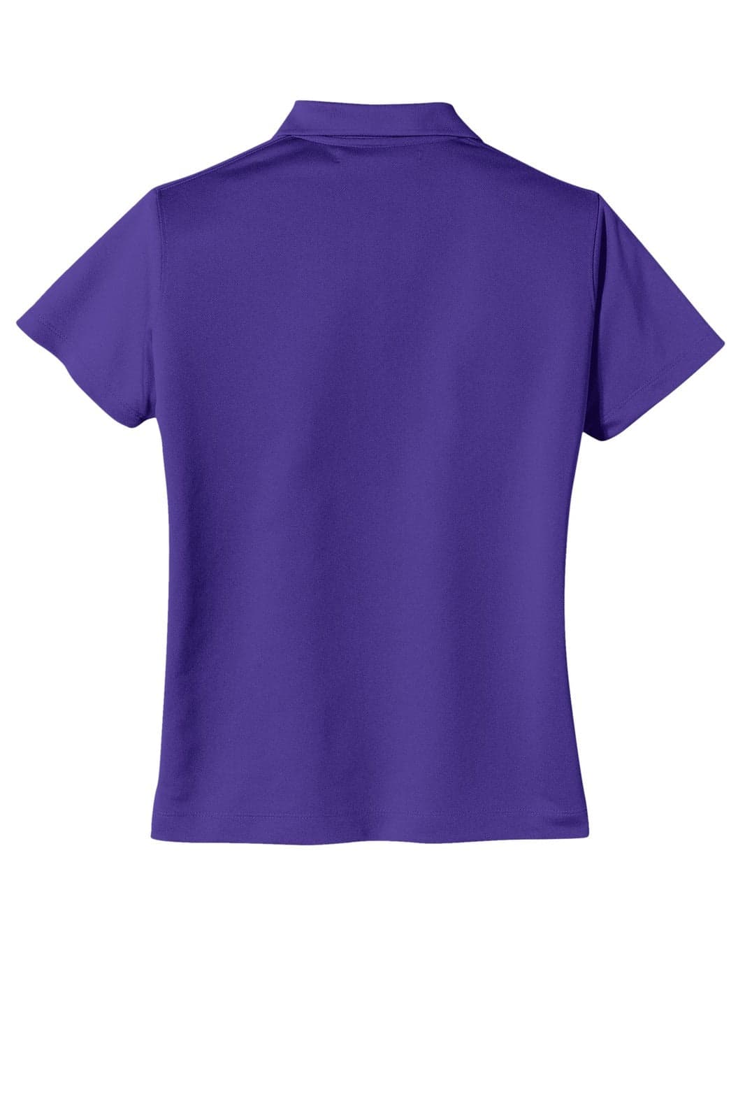 A purple polo shirt with short sleeves and a collar, featuring a logo on the front.