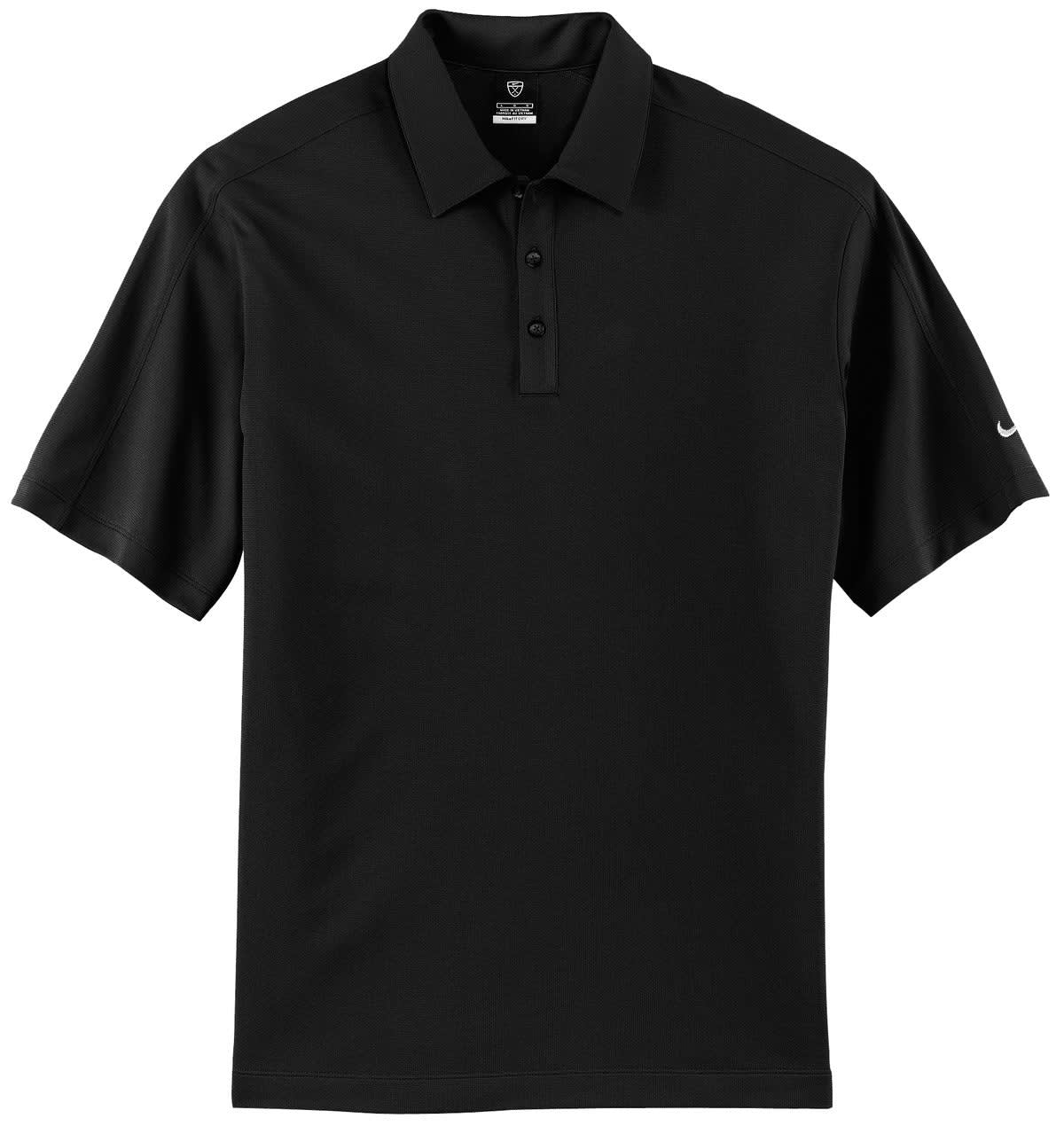 A black Nike Tech Sport Dri-FIT polo shirt featuring a logo and a classic collar design.