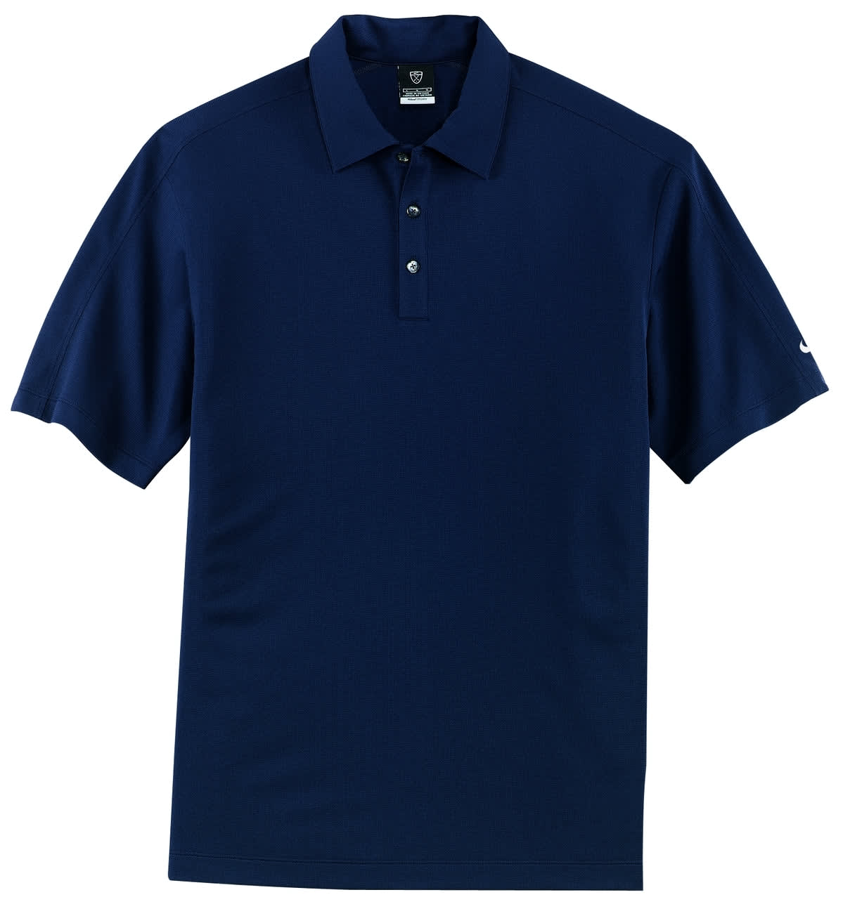 A navy blue Nike Tech Sport Dri-FIT polo shirt with a collar and buttons, featuring a logo.