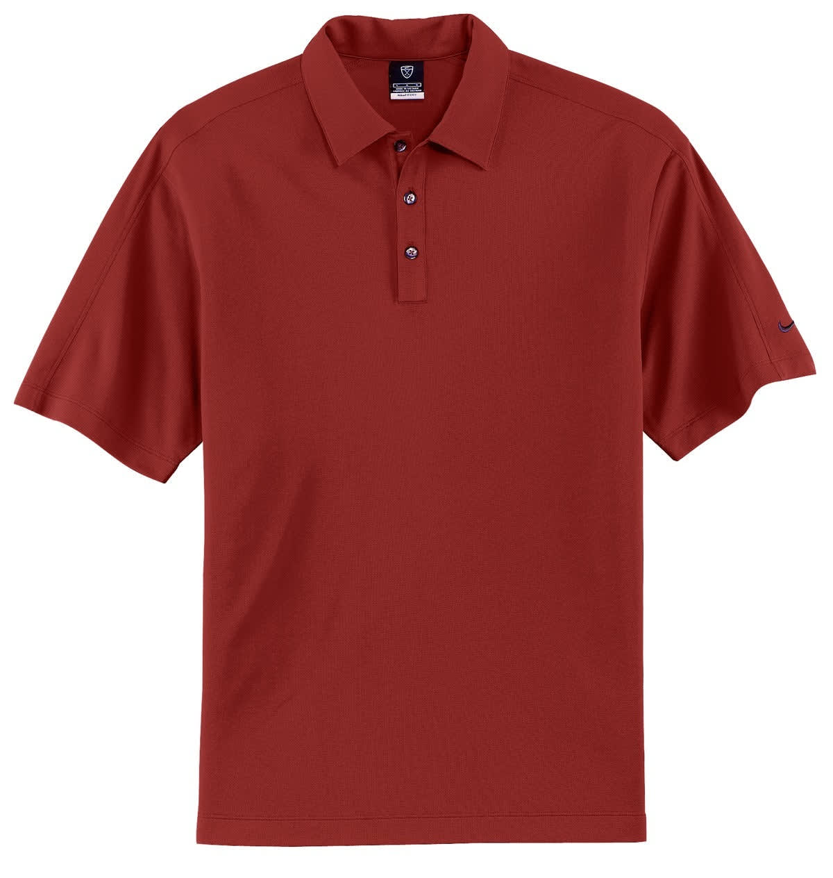 A red Nike Tech Sport Dri-FIT polo shirt featuring a collar and button placket, with a logo on the sleeve.