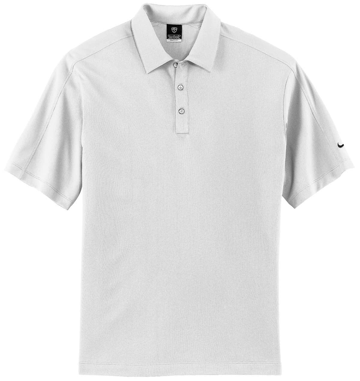 A light grey polo shirt with a collar, three buttons, and a branded logo on the sleeve.