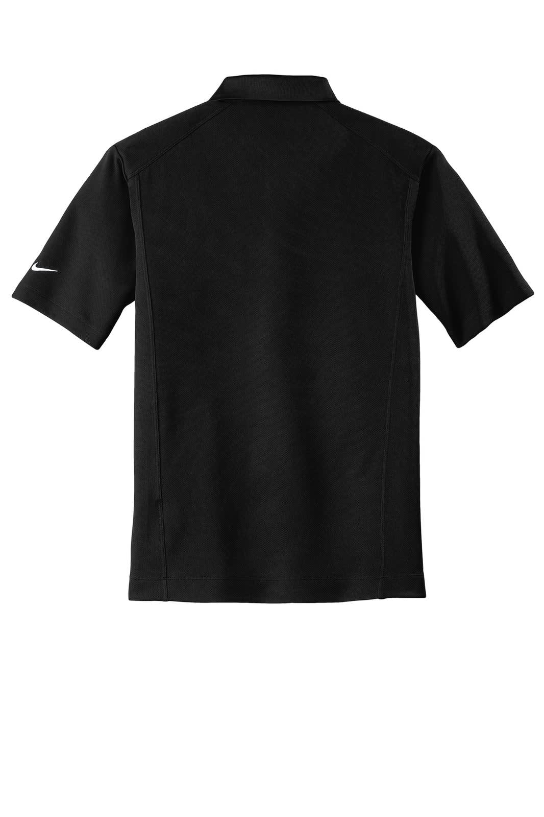A black Nike Dri-FIT Classic Polo shirt featuring a logo on the sleeve. The shirt has a short-sleeve design.