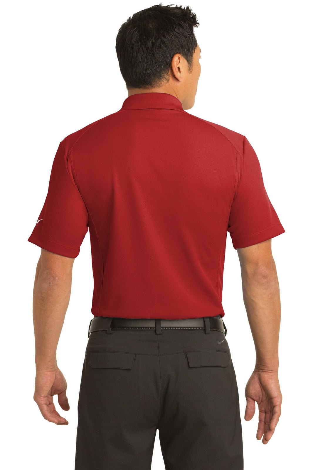 A red Nike Dri-FIT Classic Polo shirt shown from the back, featuring short sleeves and a collar.