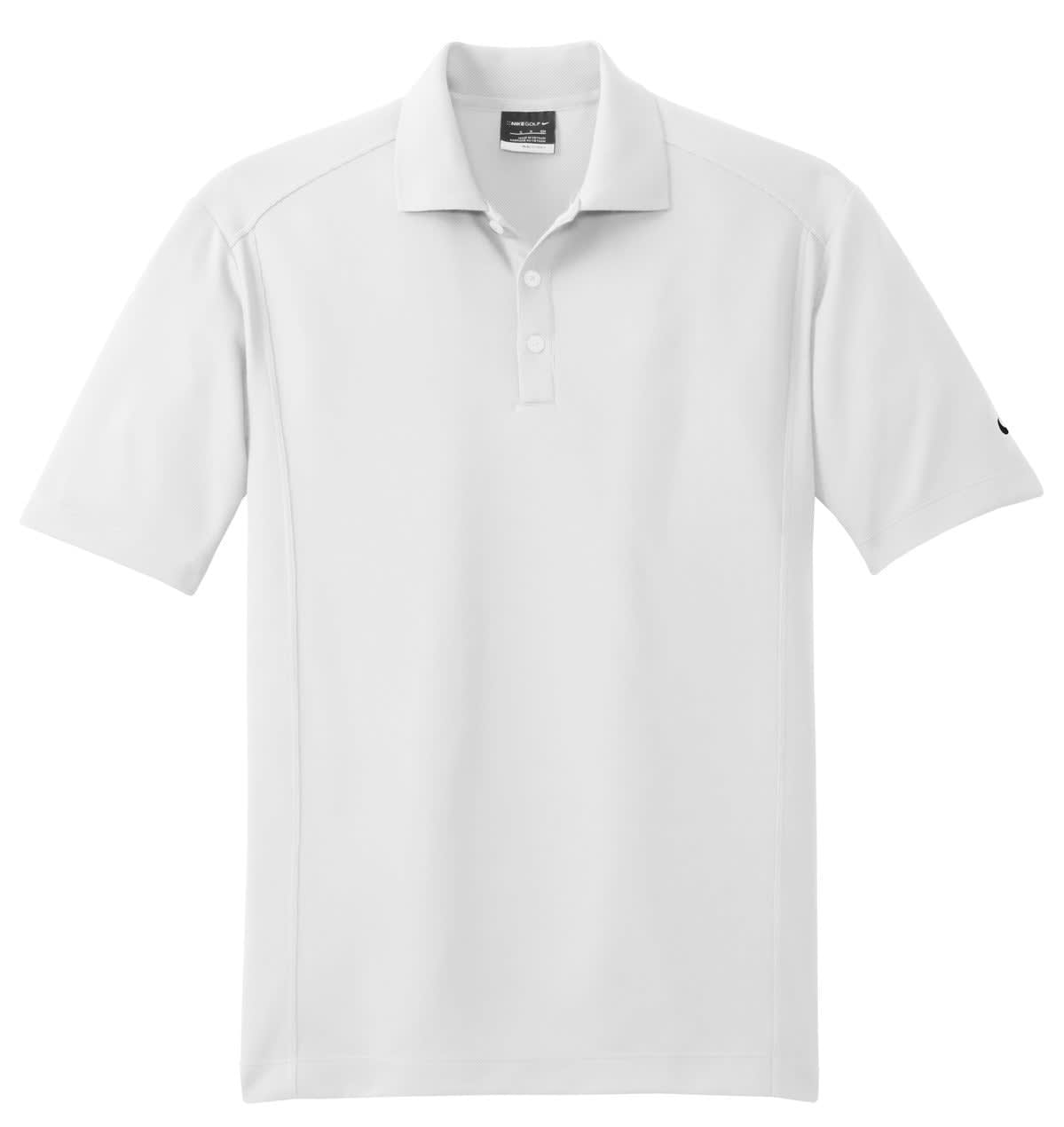 A white Nike Dri-FIT Classic Polo shirt featuring a collar and short sleeves, with a brand logo on one sleeve.