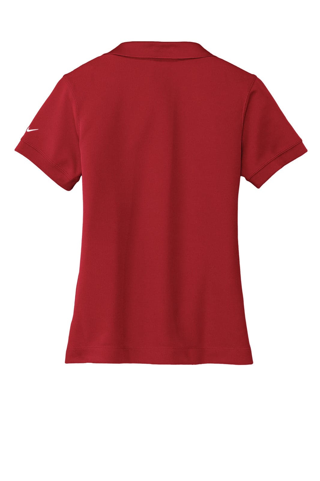 A red Nike Ladies Dri-FIT Classic Polo shirt featuring a logo, shown from the back.