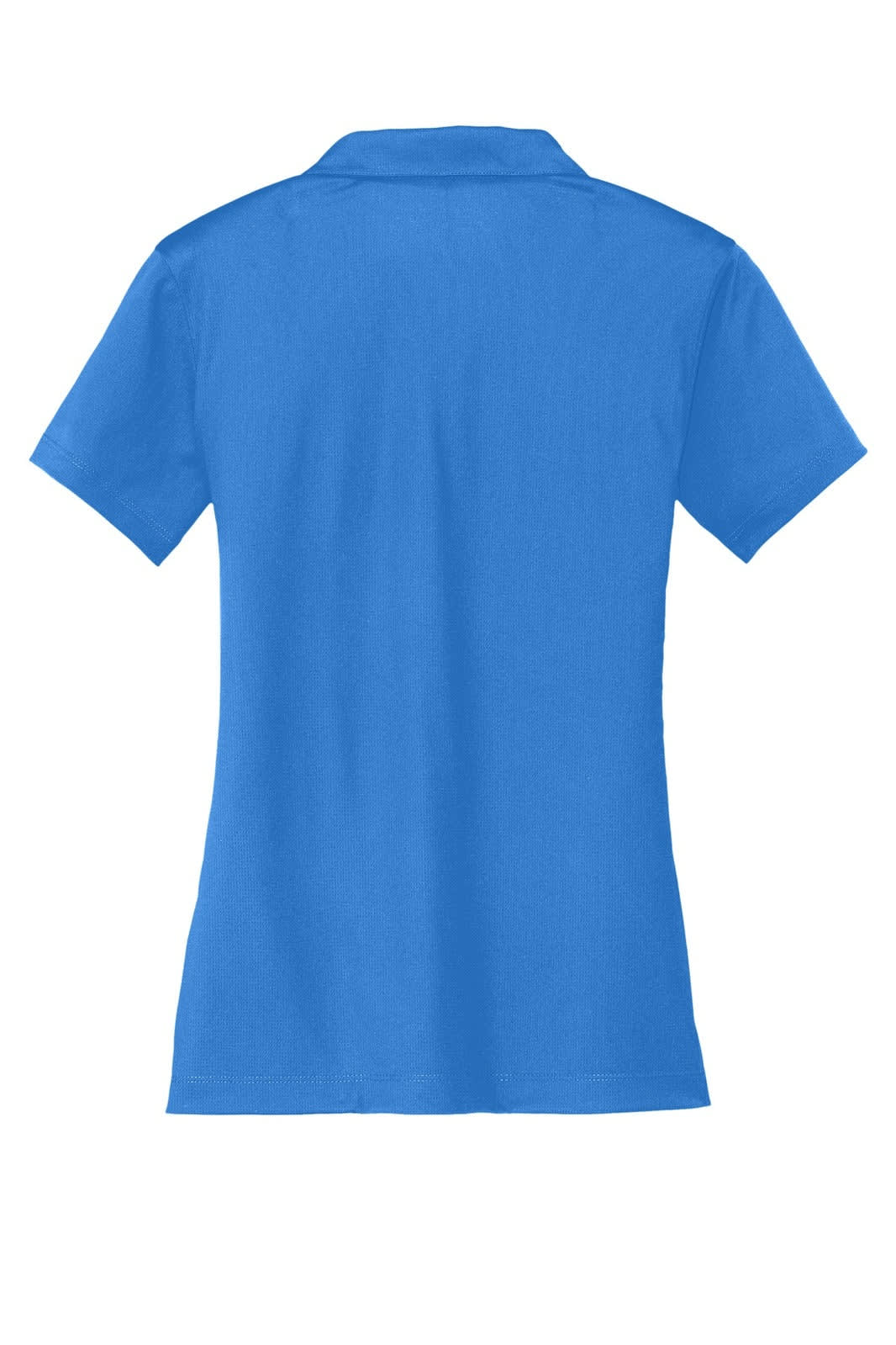 A blue polo shirt with a collar and short sleeves, featuring a logo on the front.