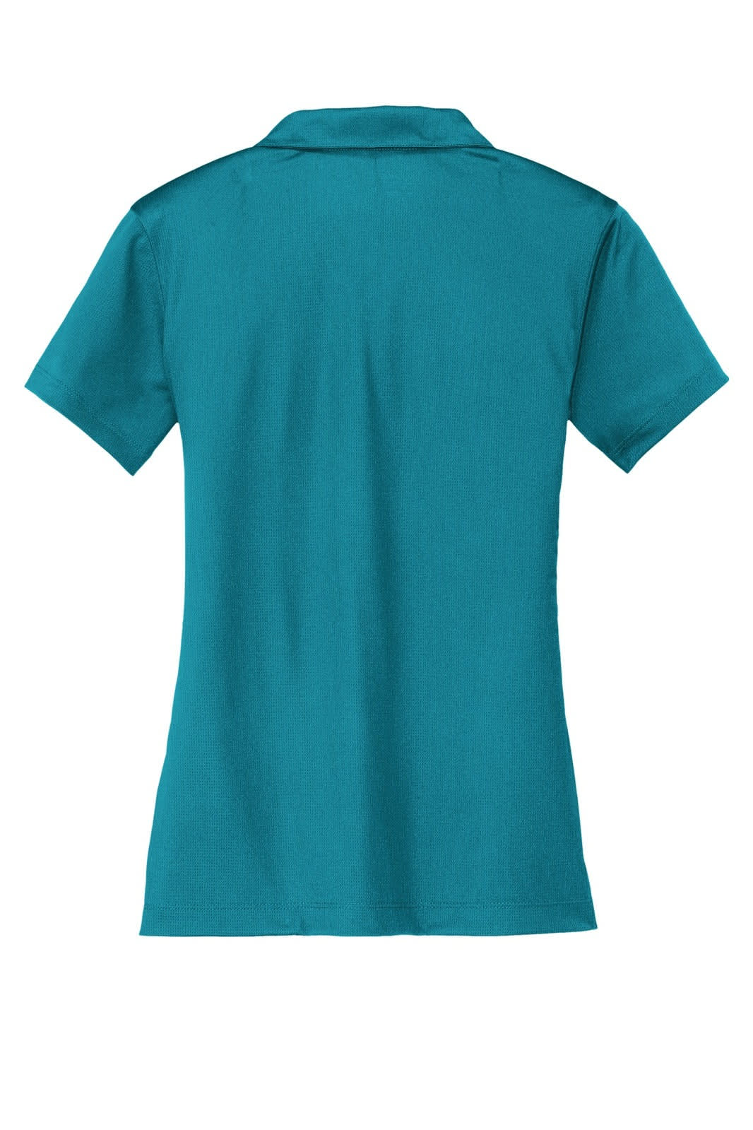 A teal Nike Ladies Dri-FIT Vertical Mesh Polo with a collar and short sleeves, featuring a logo.