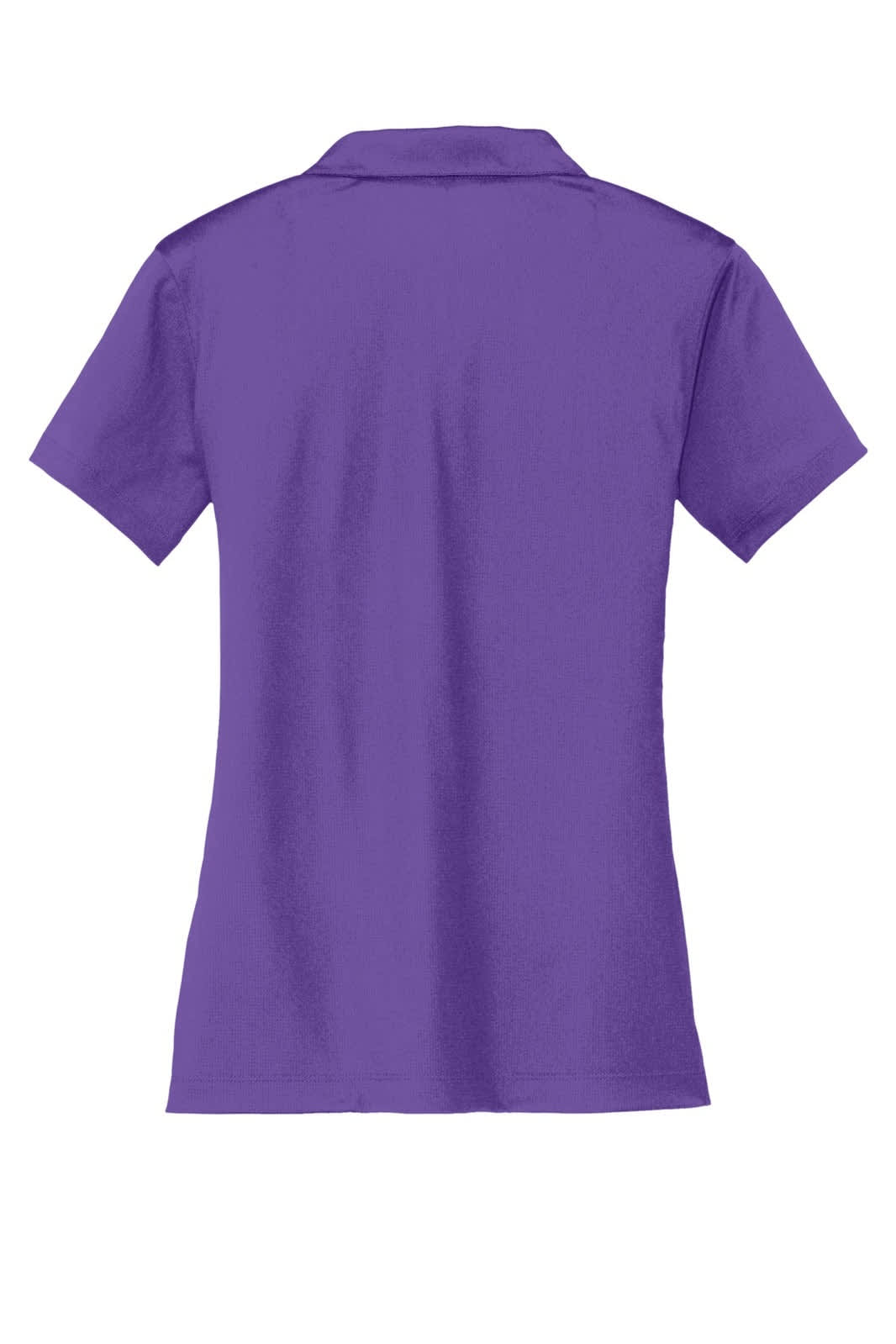 A purple Nike Ladies Dri-FIT Vertical Mesh Polo, featuring a collar and short sleeves, with branding on the back.