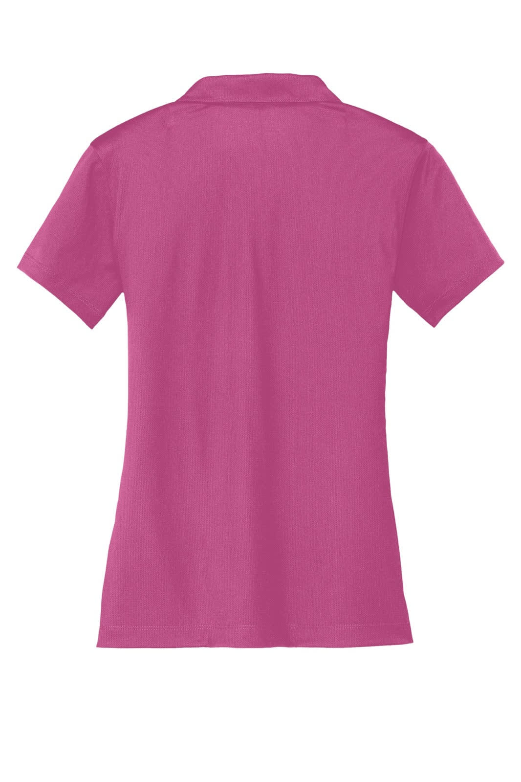 A pink ladies' polo shirt with a collar and short sleeves, featuring a logo.